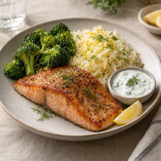 Salmon, broccoli & lemon rice